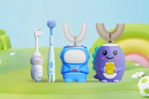 A variety of toothbrushes suitable for children